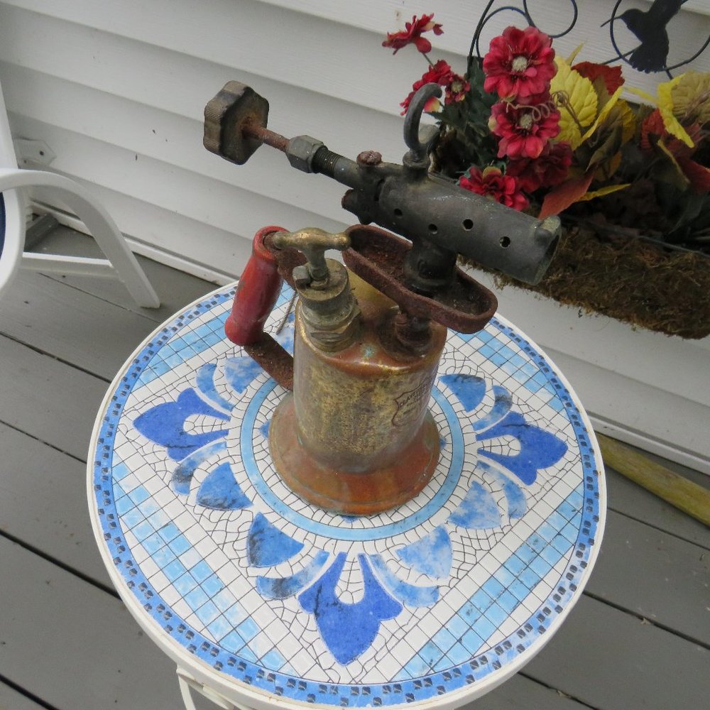 Vintage Clayton Lambert Blow Torch Brass With Red Wood Handle